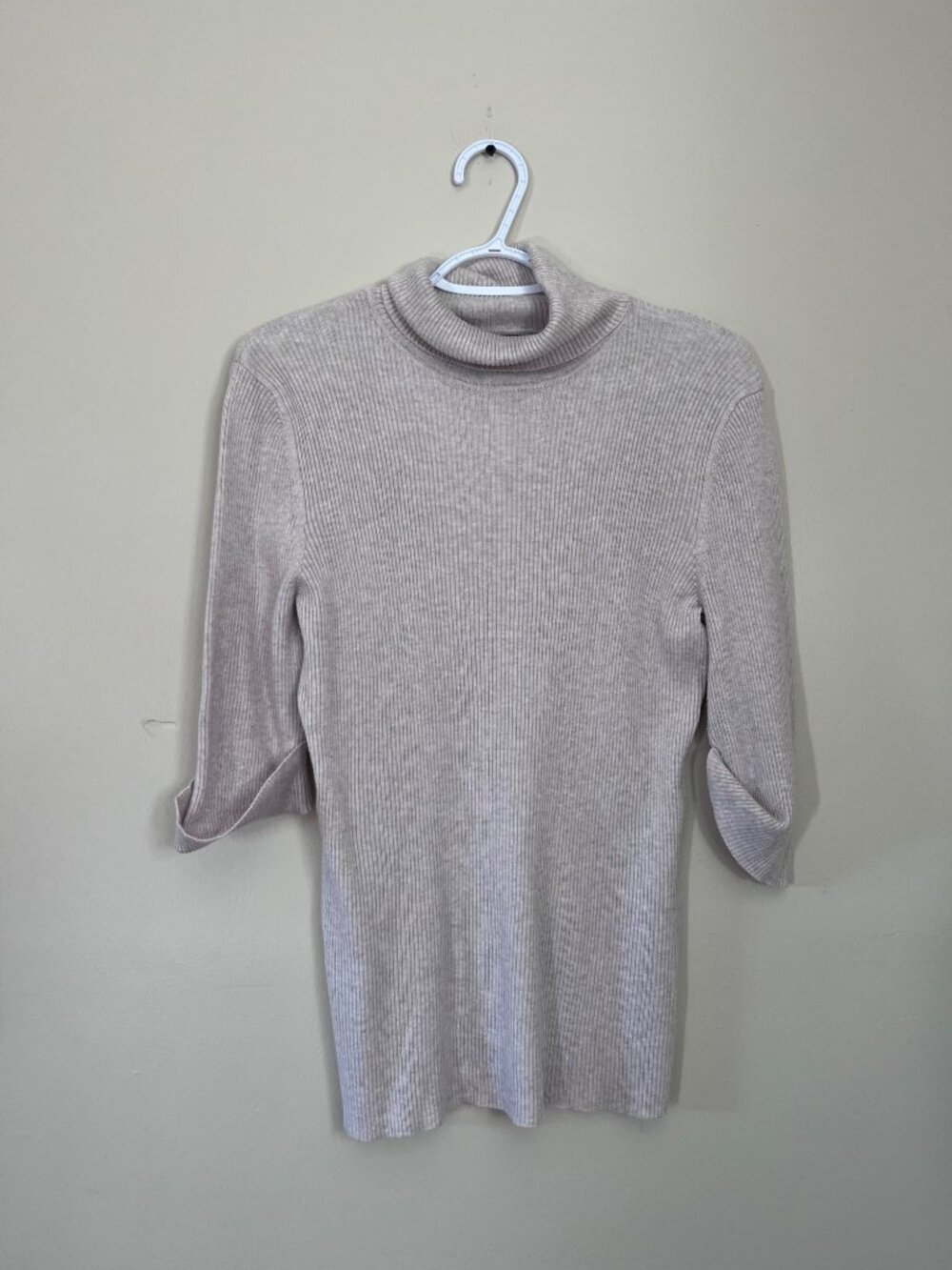 United States Sweaters Womens Large Beige Waffle Knit Cowl Neck Half Sleeve
